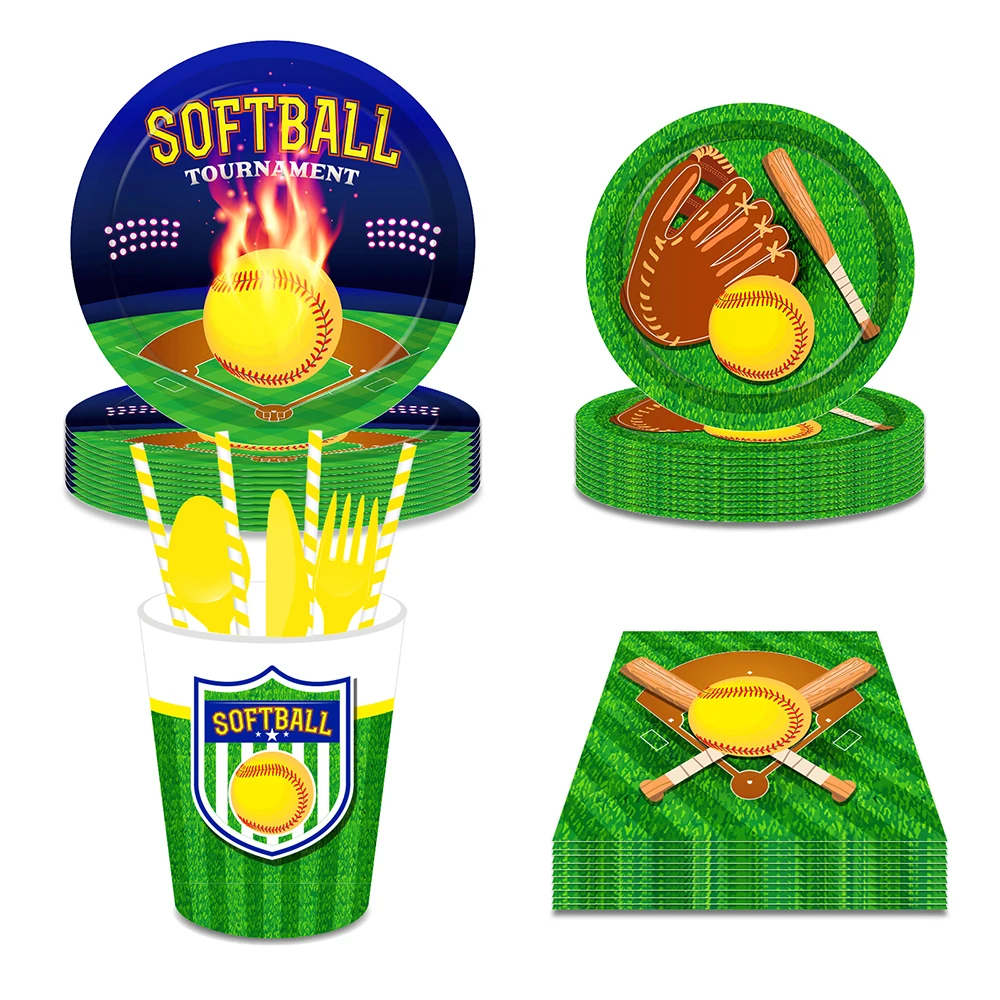 

Softball Sports Game Party Disposable Tableware Sets Birthday Plates Cups Paper Napkins Baby Shower Party Dinnerware Decoration