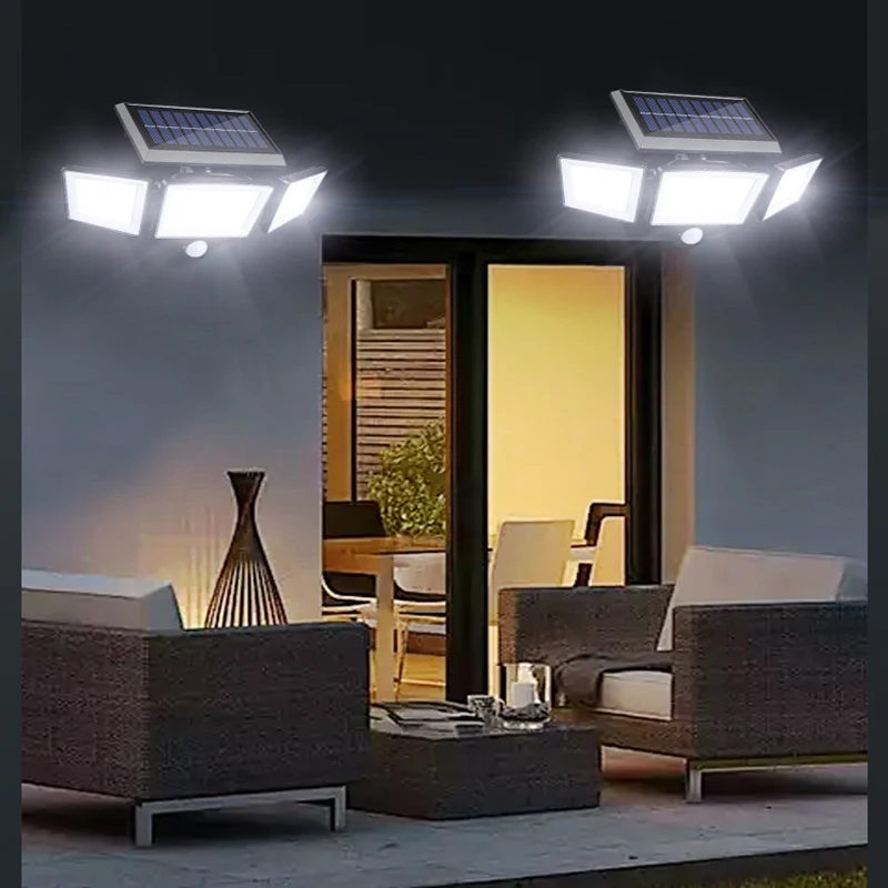 208LED Solar Outdoor Lights Security Lights with Remote Control 3 Heads Motion S