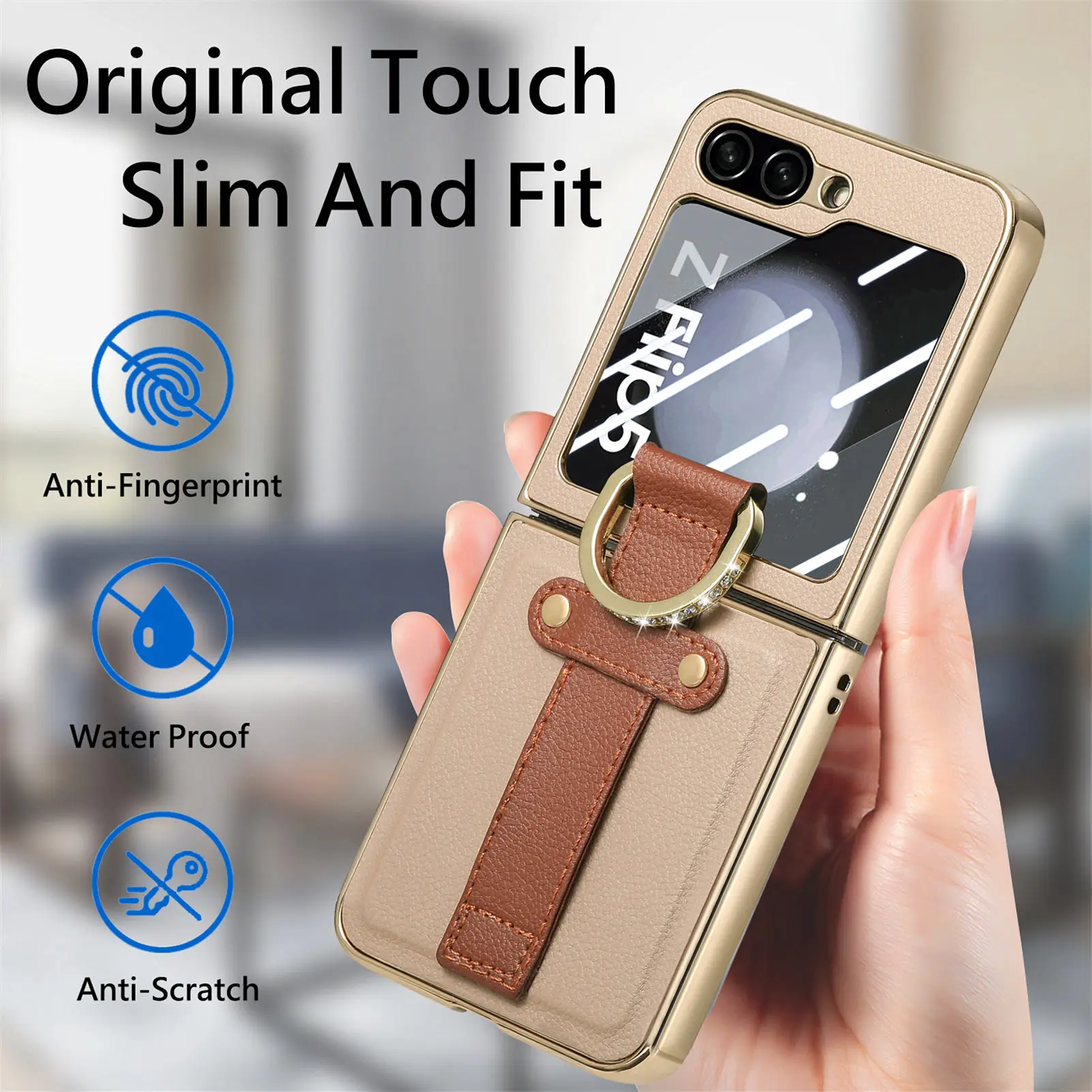 

Кожаный чехол-книжка с кольцом на 5 пальцев для samsung Galaxy z flip 5