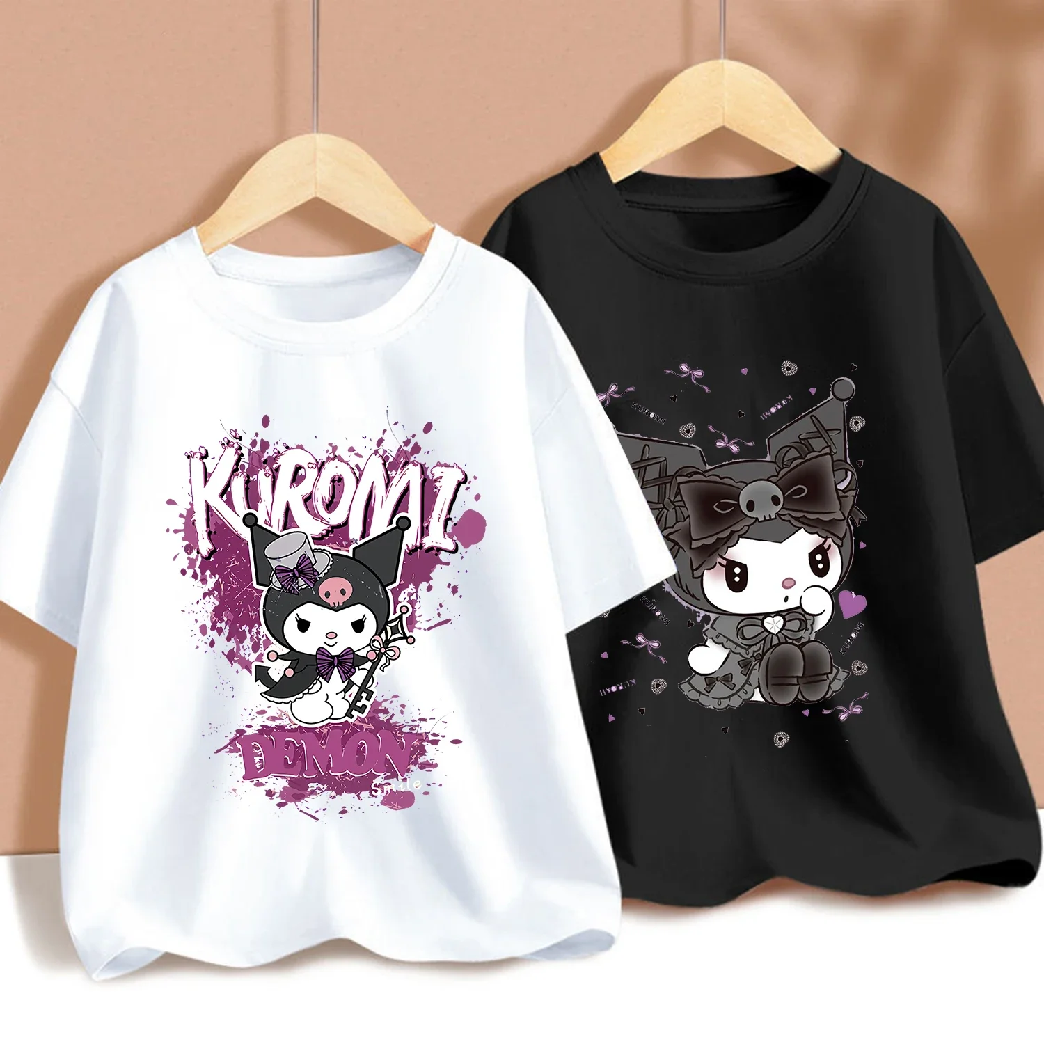 Kuromi-New-Children-s-T-shirt-Cute-Sanrio-Cartoon-Cotton-Black-White-T ...