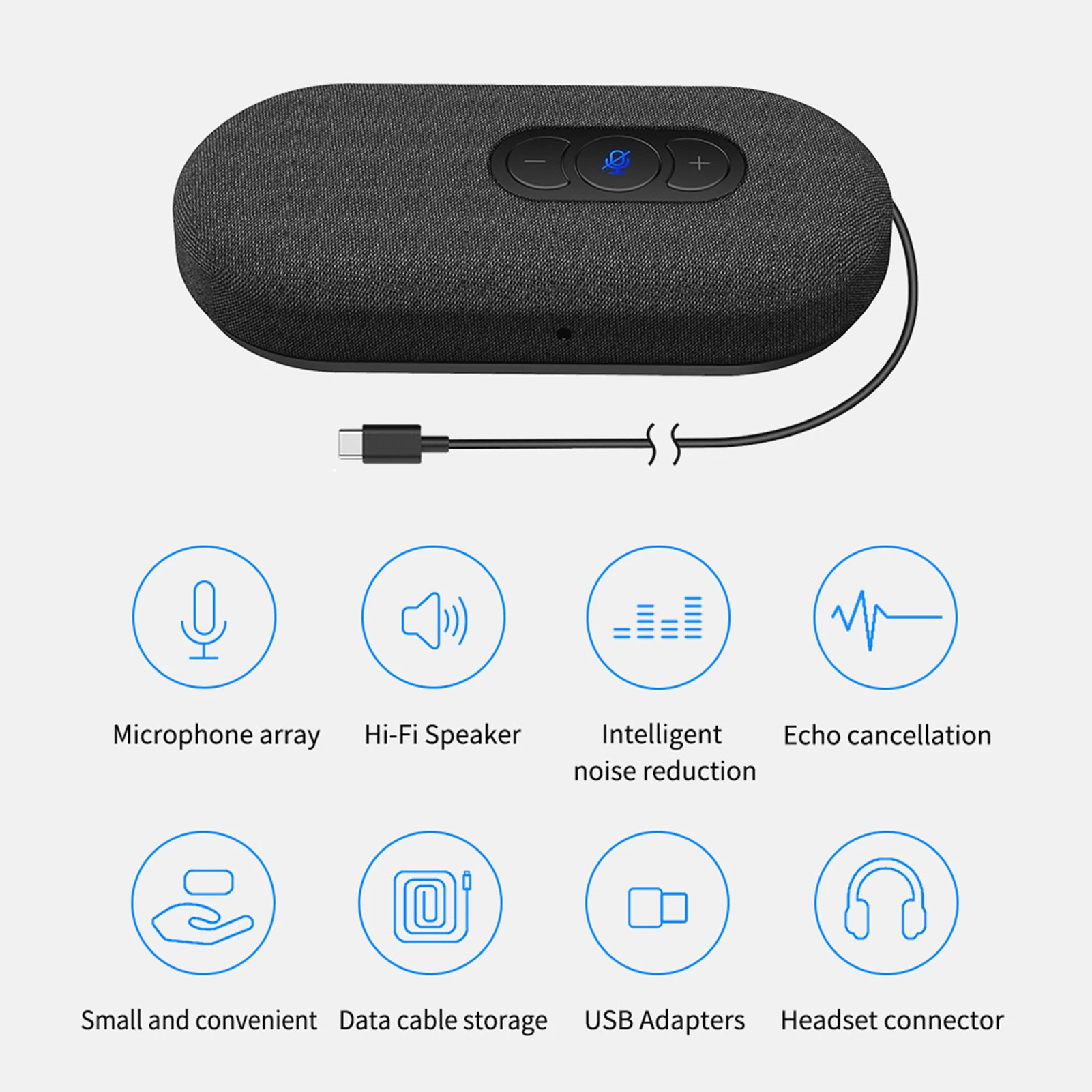 휴대용 USB 회의 마이크 스피커, 내장 Hi-Fi 스피커, 360 ° 무지향성 마이크, 오디오 회의 시스템