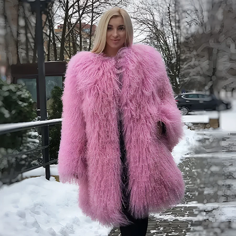 Nahir | Women's winter coat made of imitation lambskin