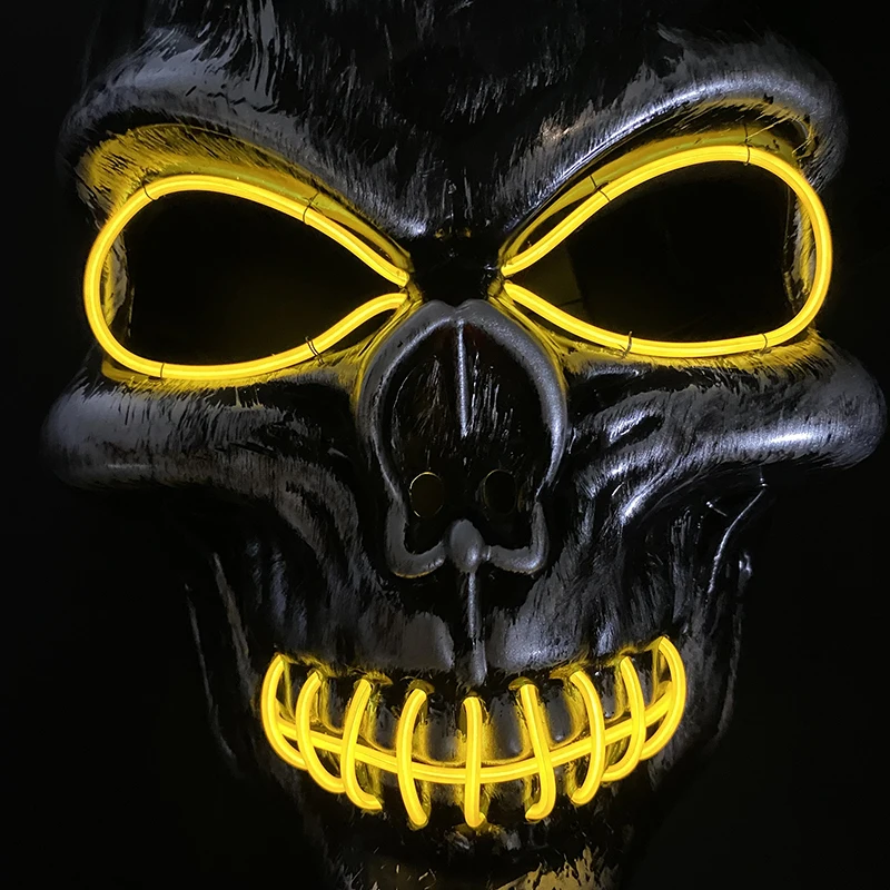 LED Gruselige Schädel Maske Halloween Cosplay Schädel Maskerade Nachtclubs Tanz DJ Party Spukhaus Maske Neon Böse Schädel Kopf Maske – Detail 9