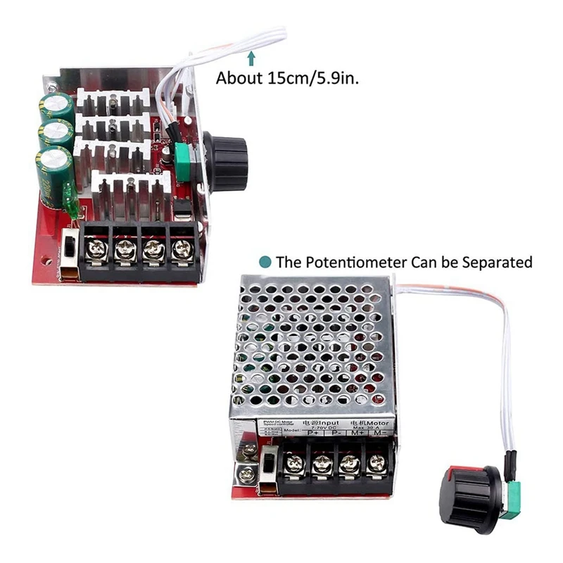7-70V 30A PWM DC Motor Speed Controller Switch Control 12V 24V 36V 48V With 30 Amp Fuse