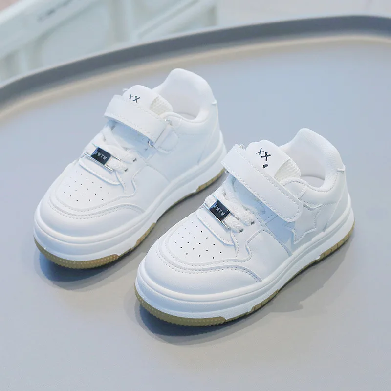 Tenis Sneakers Bambini Primavera/Autunno Nuovi Ragazzi Ragazze Sport Casual Board Pelle con suola morbida Piccole scarpe bianche_voghion.com