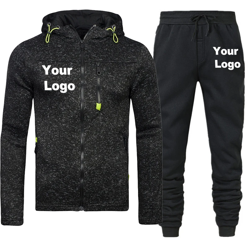 Custom Logo Men's Hoodies Sets Sweatshirts Hooded Coats +Pants Winter Fleece Pullover Windbreaker Jacket Zip Up Clothes autumn and winter thick coats custom logo embroidery company custom work clothes personal casual coats warmth