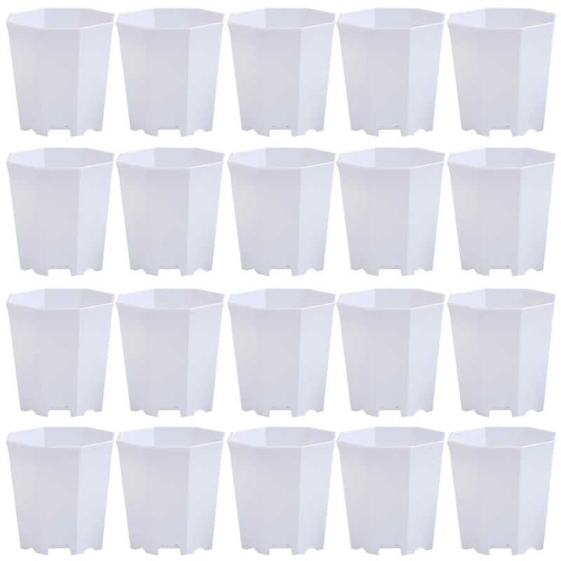 20 PCS Octagonal Flowerpot Plastic Flower Pots Set White Plant Pot With Drainage Holes Indoor Outdoor Succulents Growth Pots ZYF_voghion.com