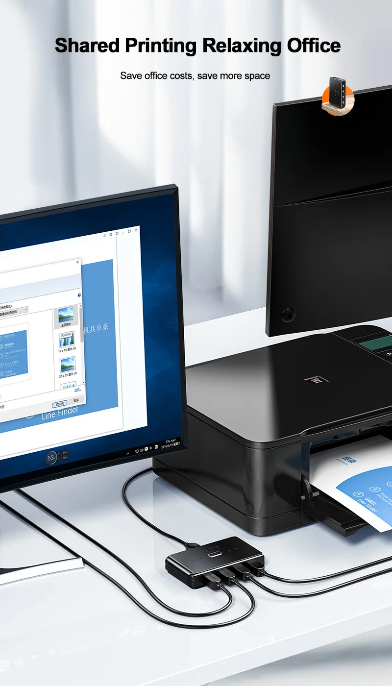 SAMZHE 4-Port USB2.0 Hub USB-Schalter Druckerverteiler Zwei Computer teilen sich ein USB-Gerät 4 Eingänge 1 Ausgang USB-Splitter – Detail 3