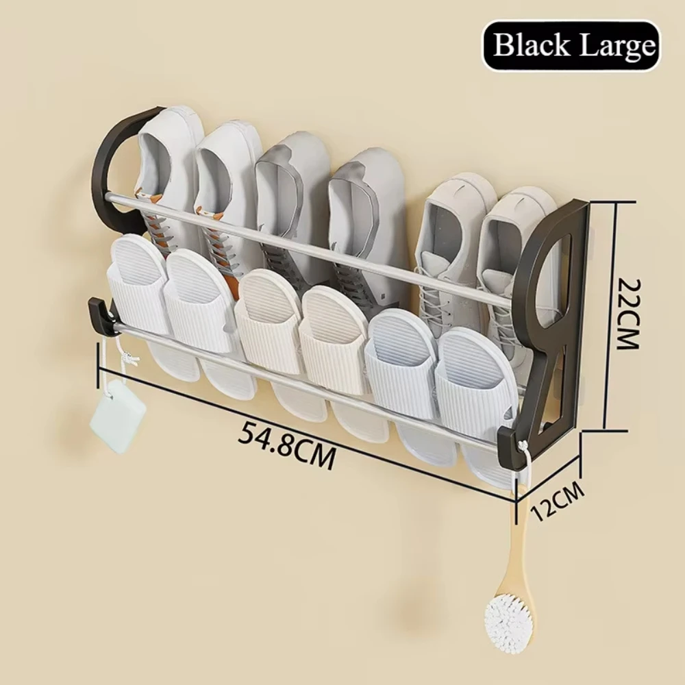 Wall Mounted Shoe Rack Simple Bathroom Slipper Rack Multi-functional Nail Free Kitchen Hole Free Door Back Shoe