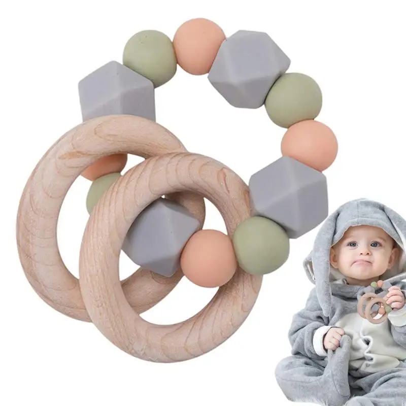 

Beaded Teether Rings Beaded Bracelet Natural Wood Teething Ring Bead String Food-Grade Montessori Toys For Babies Little