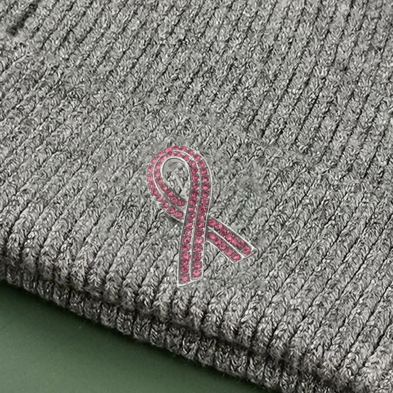 Pink Ribbon Brooch Crystal Rhinestone Badge Pins Promotion Logo Jeans R7RF |
