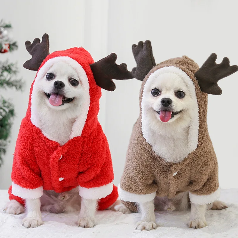 가을 및 겨울 애완 동물 고양이 옷, 크리스마스 날, 두꺼운 양털 따뜻한 버튼, 테디 부메랑 강아지 용품