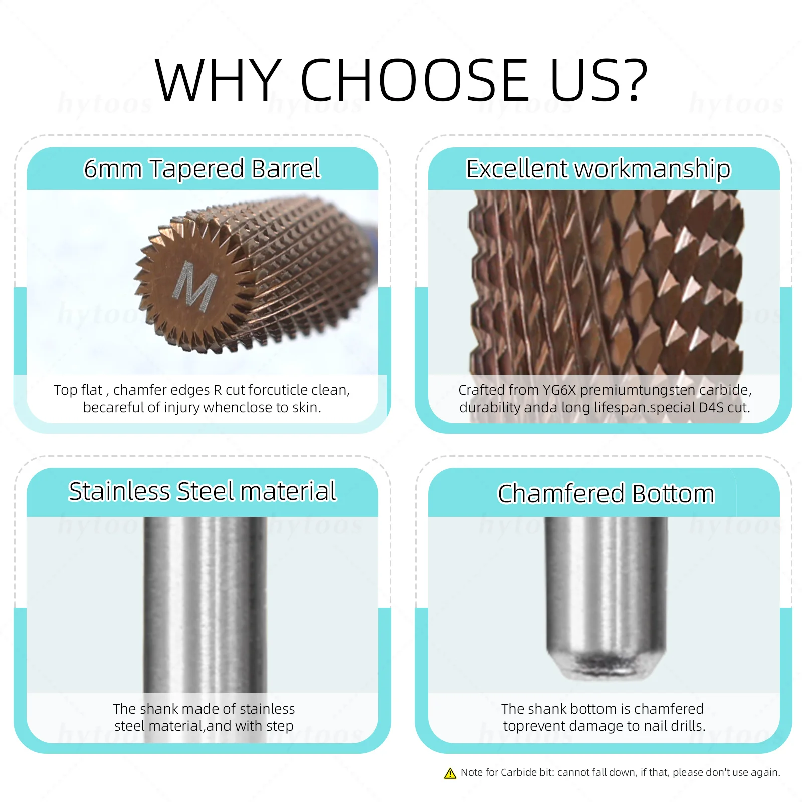 HYTOOS 구리 코팅 방진 배럴 네일 드릴 비트 프로 전동 카바이드 매니큐어 비트 아크릴 네일 젤 제거 도구