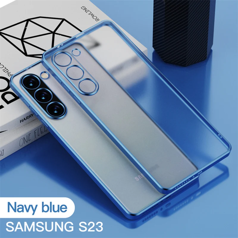 Luxury Plating Clear Matte Case For Samsung Galaxy S23 Ultra S22 S21 FE Plus Camera Protection Soft Silicone Back Cover Funda_voghion.com