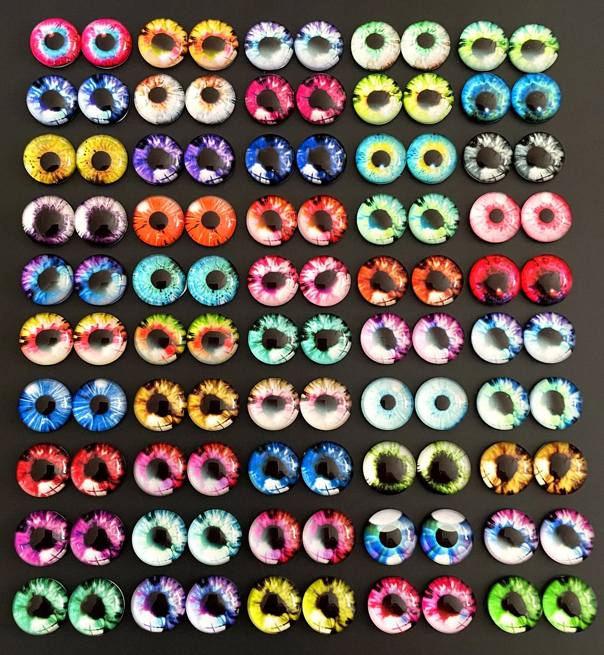 6mm 8mm 10mm 12mm 혼합 장난감 드래곤 눈 라운드 패턴 유리 카보 숑 플랫 백 사진 DIY 액세서리 만들기 100pcs 50 쌍