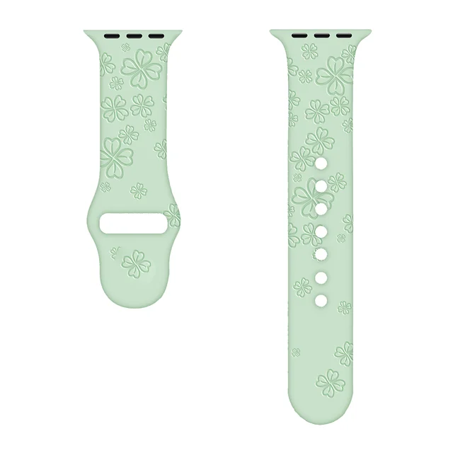 Sport Strap for Apple Watchband 44mm 40mm 38mm 42mm 41mm 45mm Printed Silicone Bracelet for iwatch series 7 6 5 4 3SE watch band Yotsuba-green