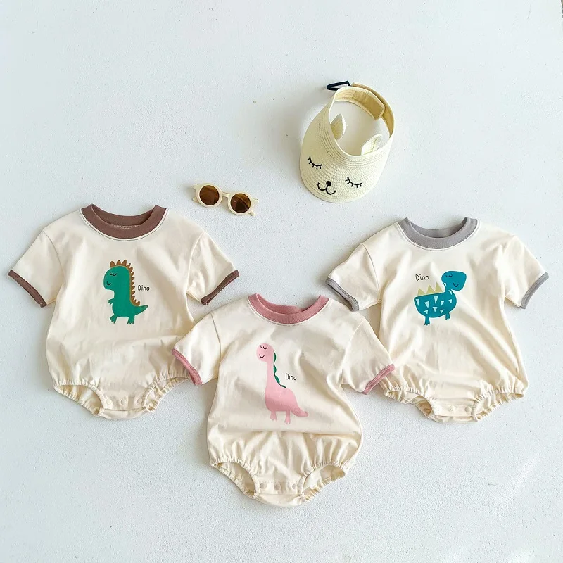 

Cartoon Dinosaur Romper 0-24Months Newborn Baby Boy Short Sleeve O-Neck Cotton Bodysuit Playsuit Outfits Girls Summer Clothes