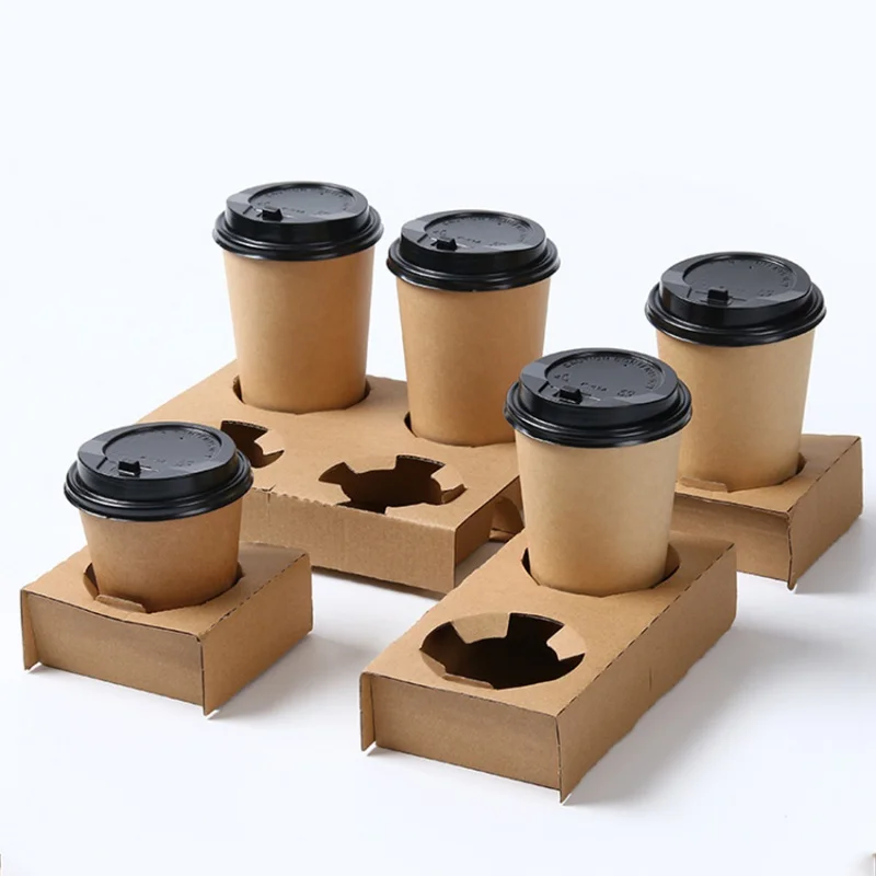 Custom  Eco Custom Logo White Kraft Coffee Paper Cup Takeaway Hot Design Coffee Paper Cup Wholesale Supplier With Trey and Lids customdisposable takeaway food packaging cardboard salad bowl cups print with lid