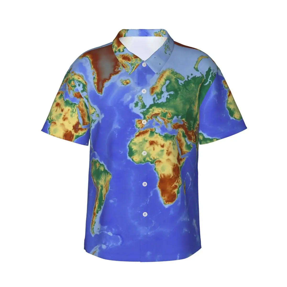 Earth Map Print Beach Shirt Male World Maps Casual Shirts Summer Short Sleeve Custom Vintage Oversized Blouses Birthday Present