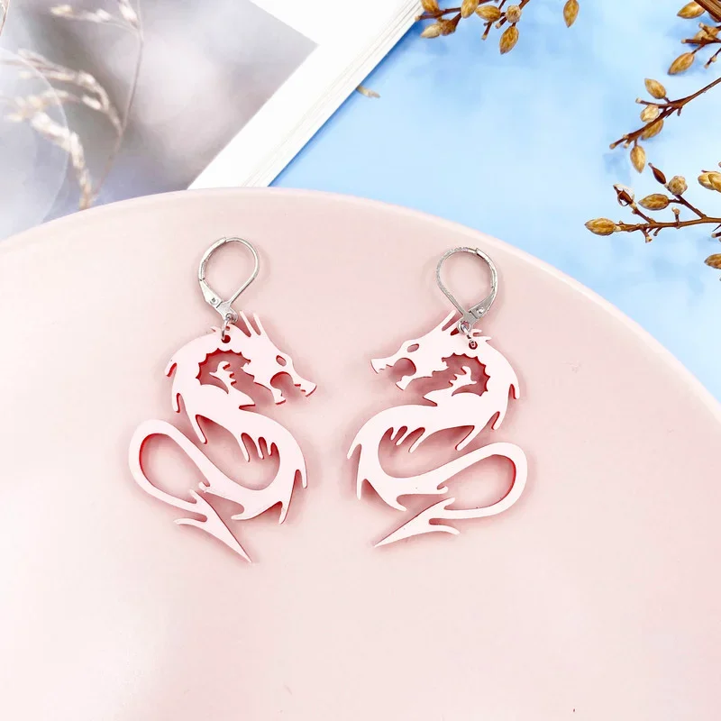 Chinese Style Metal Acrylic Dragon Drop Earrings For Women Jewelry drop earrings dangle earrings animal earrings acrylic earrings ear loops jewelry