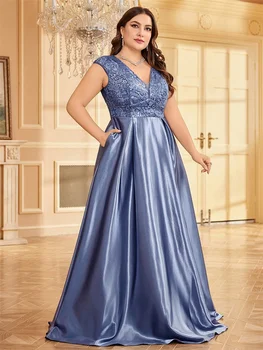 فستان سهرة فاخر من الساتان بدون أكمام مقاس كبير أنيق طويل ترتر لصق على شكل حرف a لحفلات الزفاف الرسمية وحفلات الكوكتيل 3