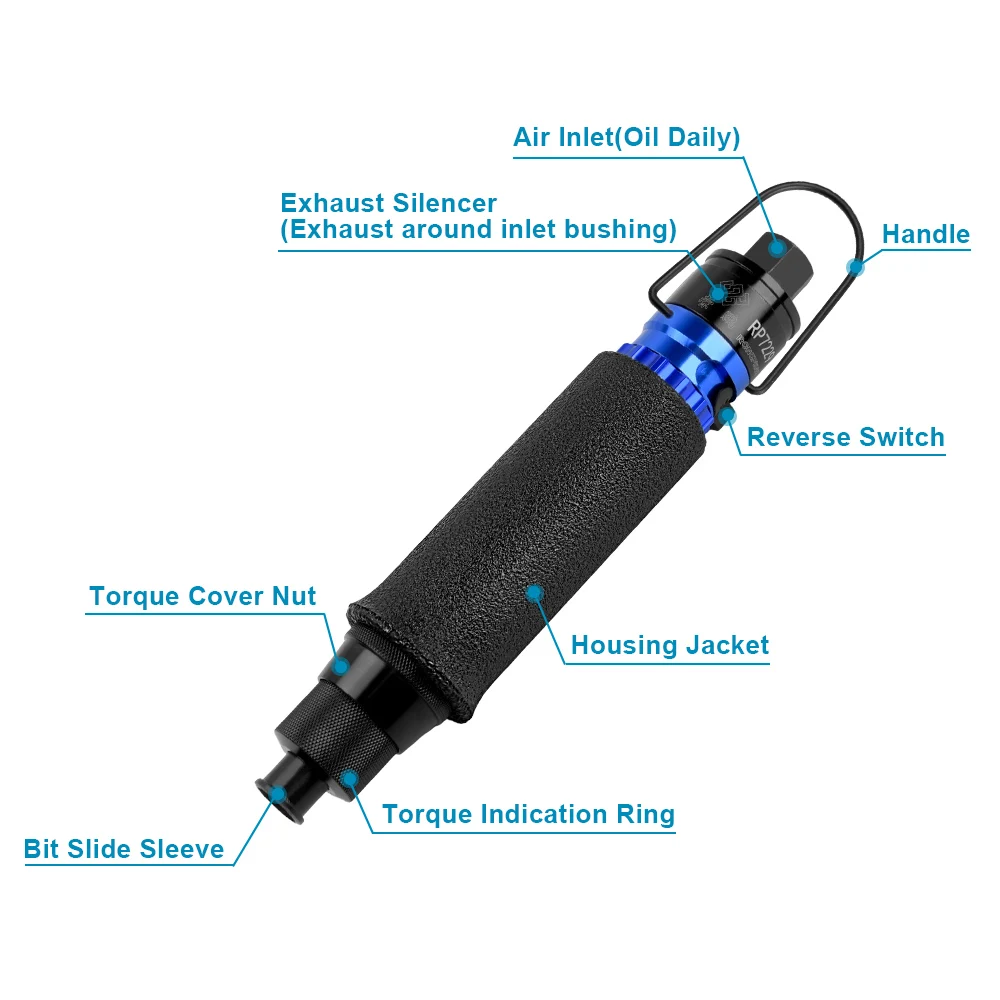 RONGPENG 자동 공압 스크루 드라이버, 공압 스크루 드라이버 키트, 공기 직선, 0.75-4N.M, 800RPM
