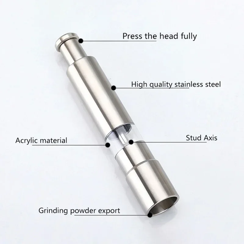 Salt and Pepper Grinder Pepper Grinder Novelty Thumb Push Pepper Mill Portable Salt Mill Manual Pepper Salt Shaker Stainless Steel Spice Grinder Barbecue Kitchen
