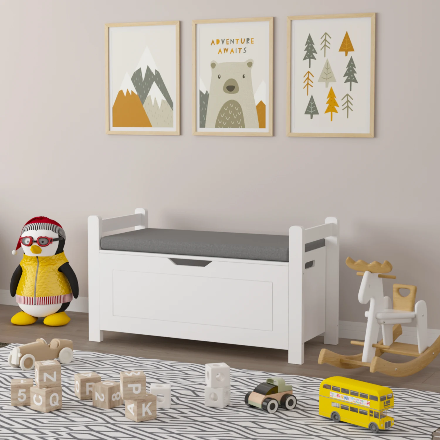 Large White Toy Box Chest with Cushion Seat - Perfect Storage for Boys and Girls' Toys 4