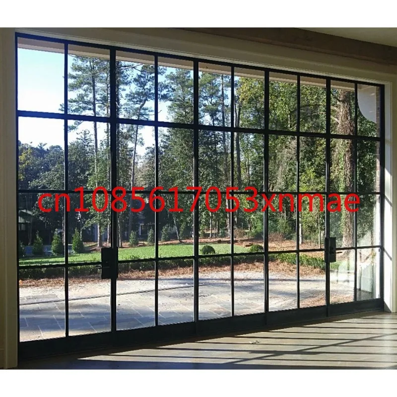 Hot Selling Black Steel Frame Exterior Double Glass French Aluminum Entry Swing Glass Doors 4