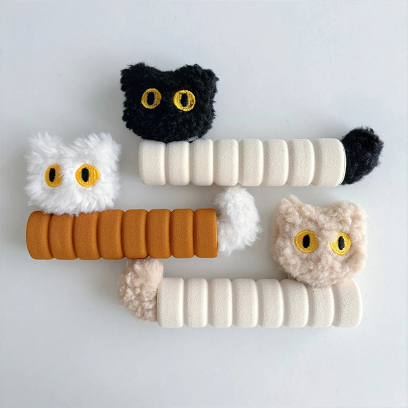 1 Pair Lovely Cartoon Cat Door Handle Sleeve Protective Cover Baby Safety Guard EVA Plush Anti-collision Cover Home Decor