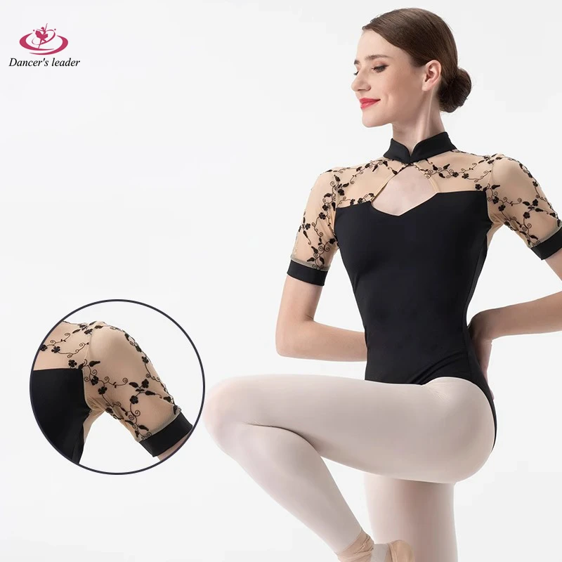 

Балетный костюм, трико со стоячим воротником и рукавом 5/4, Гимнастические Колготки, костюм для представлений, костюм для воздушной йоги