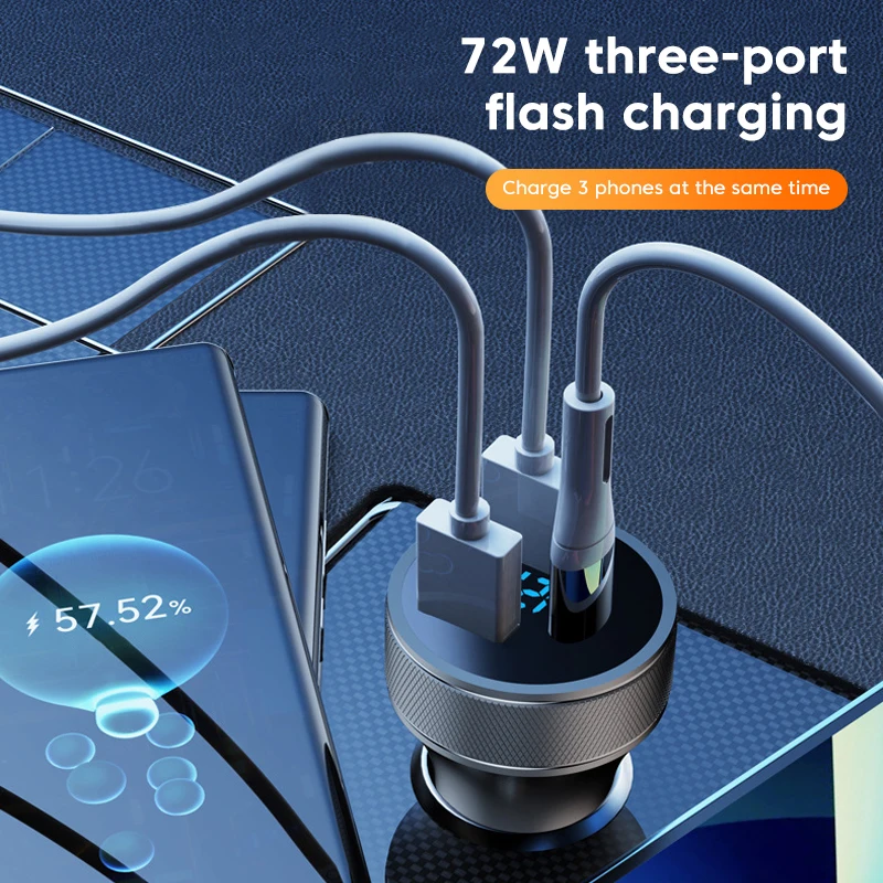 3in1 72W USB Car Charger Fast Charging QC3.0 PD Type C Car Phone Charger Adapter For iPhone Xiaomi Samsung Laptops Tablets car charger car phone charger