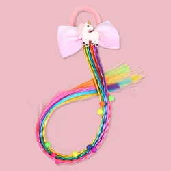Vibrant Rainbow Bow Hairband with Colorful Twist Tie (Pink)