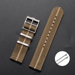 Men's Military Sport Quick Release Woven Nylon Watchband Strap - 20mm/22mm - 22mm (Yellow Beige)