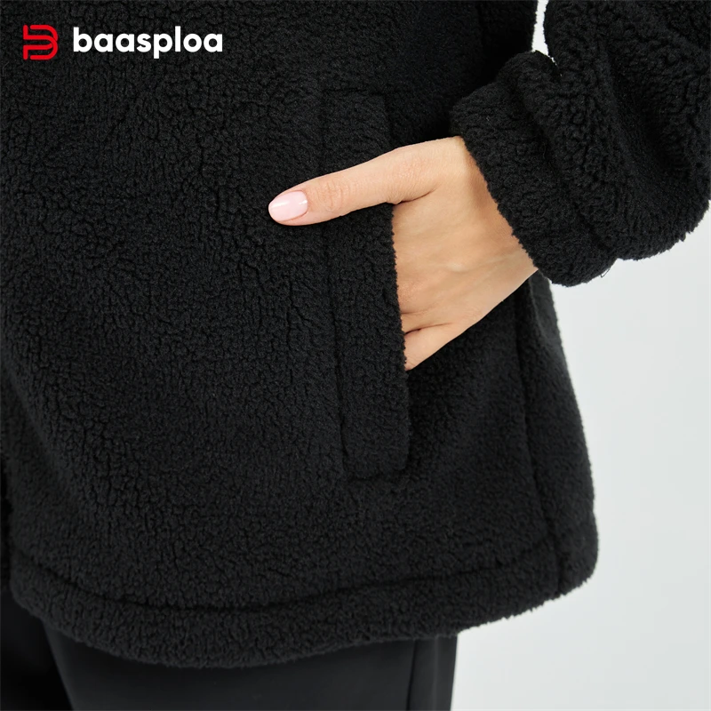 Baasploa 여성용 양털 재킷, 겨울 패션, 단색, 느슨한 후드 스웻셔츠, 여성 캐주얼, 긴 소매, 지퍼 후드, 신상