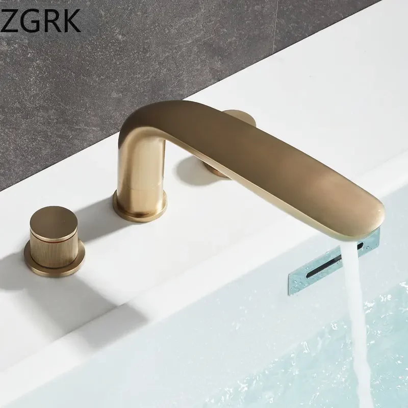 Luxury Bathroom Faucet Cold and Hot Water Tap Brushed Gold Split Three Hole Basin Faucet Solid Brass Washbasin Water Mixer 2