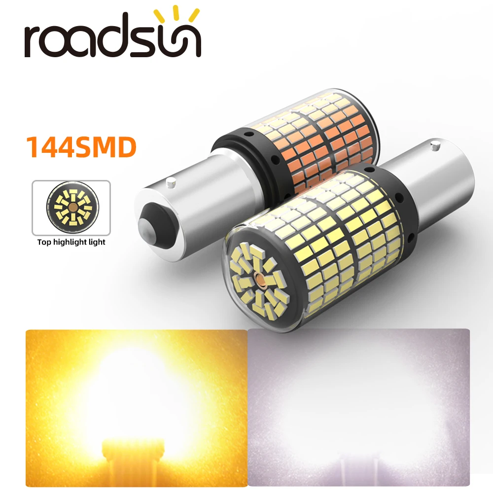 roadsun 2pcs 144SMD 1156 BA15S P21W 1157 P21/5W BAY15D Canbus Car Reserve Brake Lamp Bulb 12V 3000K 6000K Done Turn Signal Light