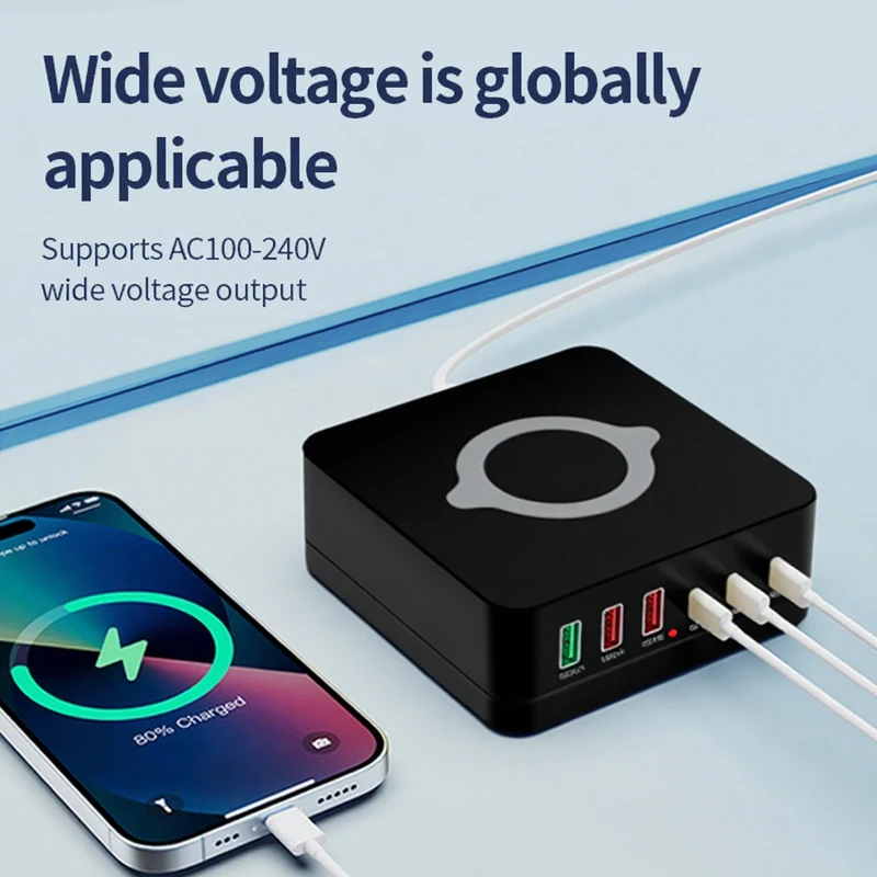 980W GaN USB C Charger Desktop Wireless Charger Type C 260W PD3.0 PPS QC3.0 Fast Charging for MacBook Tablet Samsung iPhone 16