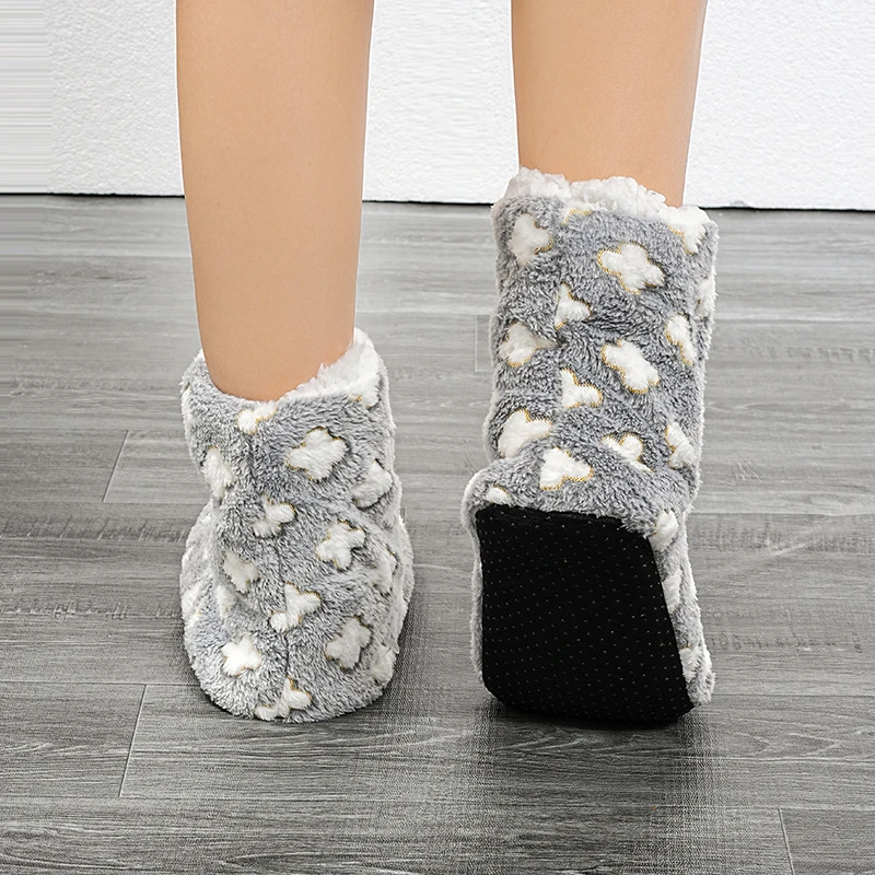Women Christmas winter home boots Flannel Shell Printed Flower Cotton Boots Winter Home Warm Floor Shoes 5