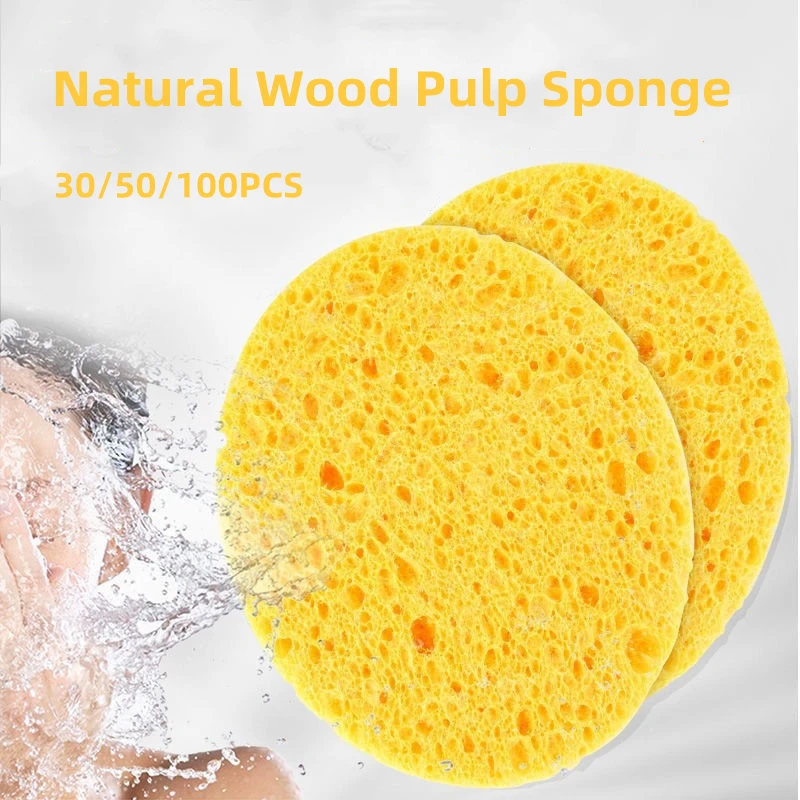 30/50/100 PCS Compress Face Wash Puff Natural Wood Pulp Sponge Cosmetic Puff 8/10MM Face Cleansing Sponge Makeup Remover Tool foot bath wooden bucket household solid wood foot bath wooden basin thermal insulation foot bath barrel foot washing wash