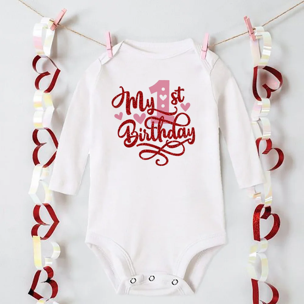 My 1st Birthday Newborn Bodysuit Infant Baby Clothes Toddler Jumpsuits Boys Girls Birthday Party Long Sleeve Outfits Romper Gift 3