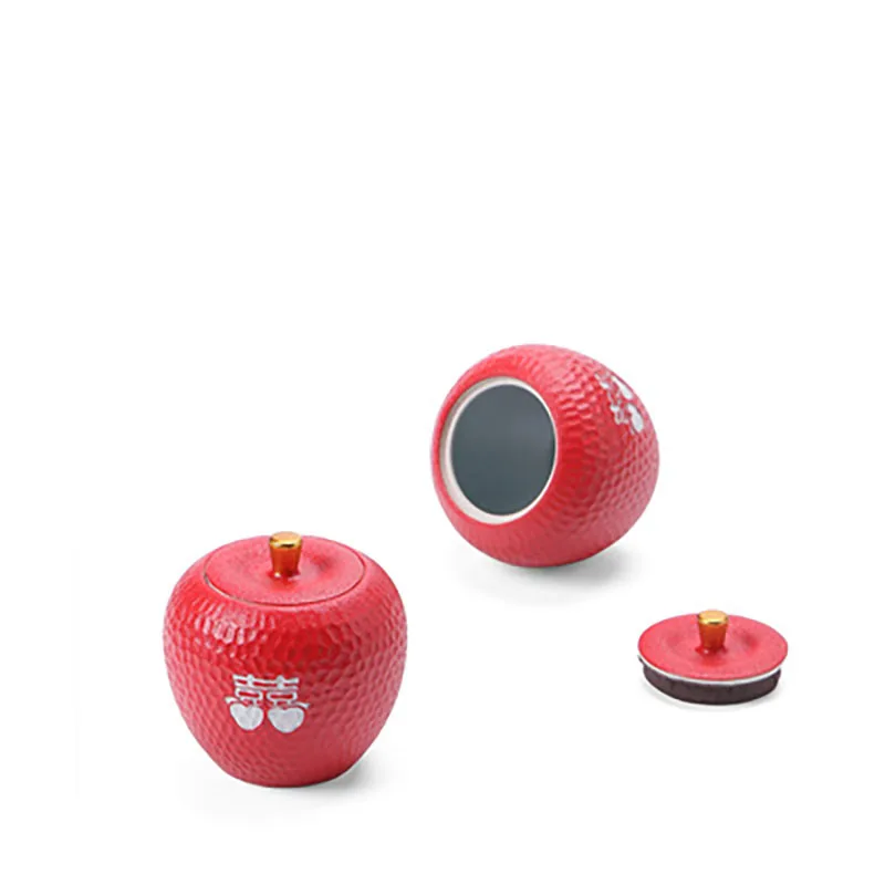 Ceramic Red Apple Shape Storage Jar, Double Happiness, Sealed Candy Dish, Food, Tea, Chinese Traditional Red, Wedding Party Supp