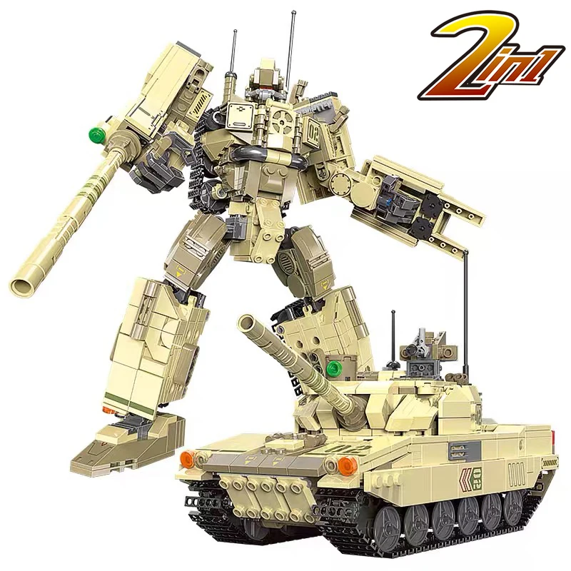 

2-IN-1 Military War Robots Building Block Transformation Tank Mech Modular Bricks WW2 Soldier Weapon Toys For Children Gift MOC