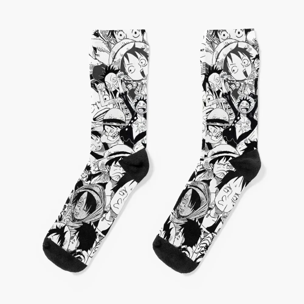 

luffy manga collage Socks winter gifts fashionable winter bright garter Mens Socks Women's