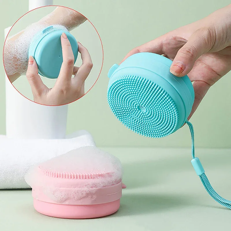 Description Picture 2 of item1pc Portable Bathing Brush Hanging Bath Body Scrubber Soap Case Silicone Brush Massage Hair Tactile Brush bath sponge