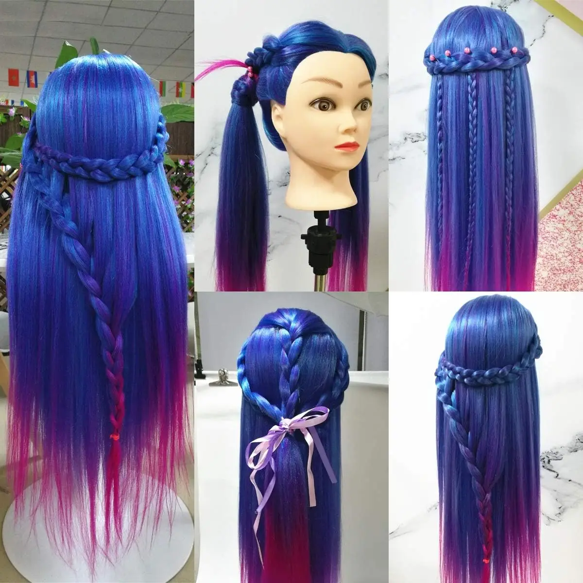 70cm Hairdressing Training Mannequin Head With Long Synthetic Hair, Manikin Head Training Head, Doll for Braiding Practice