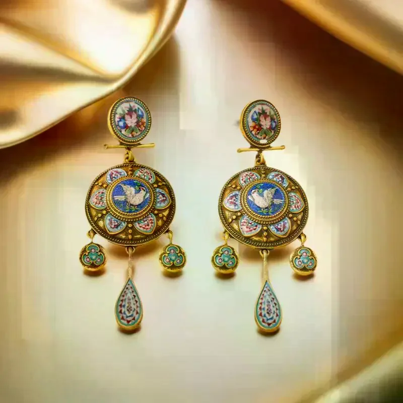 Retro Medieval Ethnic Rattle Earrings - Vintage Court-Style Peace Dove Design Fashion Jewelry For Women Travel Accessory