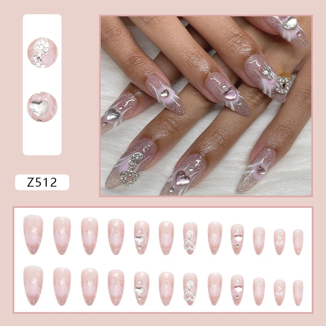 Brown French Tip Press on Nails, Y2K Flowers, Rhinestones Almond Nails,  Coffin Nails, Square Nails 