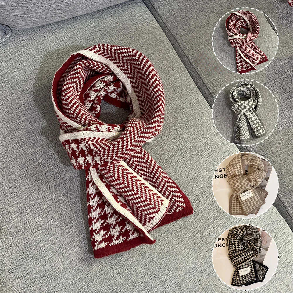 

Houndstooth Scarf For Women 2023 New Female Winter Korean Knitted Scarves Men Couple Plaid Double-sided Warm Shawl Wraps Unisex