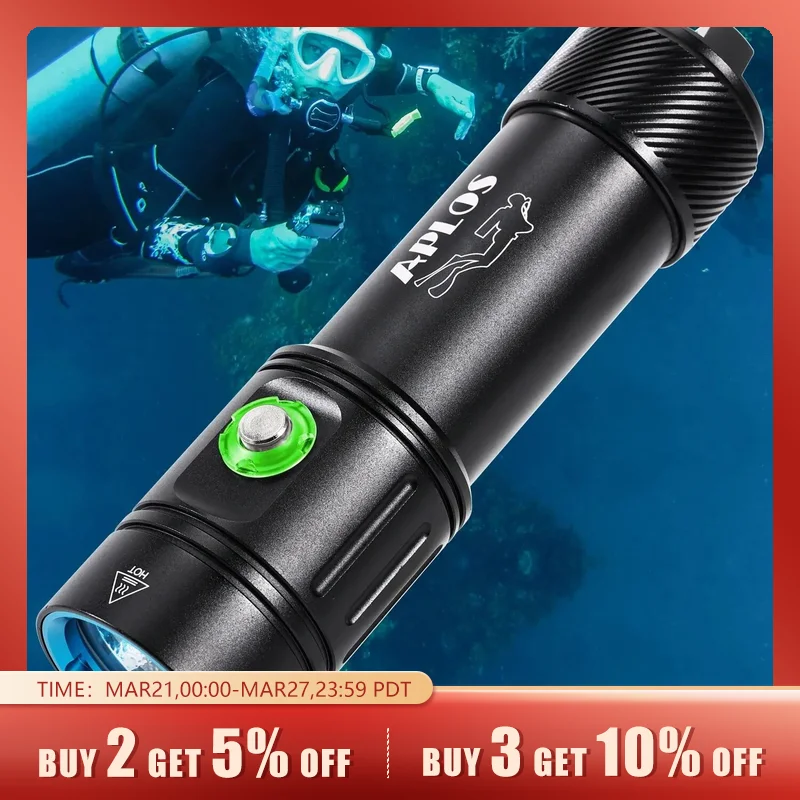 APLOS AP02 Scuba Diving Flashlight, 2500 Lumen Dive Light with 4 Modes Power Indicator, Waterproof Underwater Dive Torch